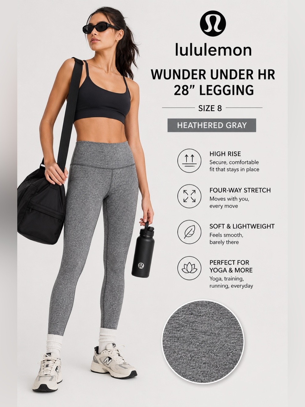 Lululemon Wunder Under HR 28" Leggings Heathered Gray Size 8 High Rise Yoga Gym